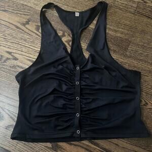 Black ruffled button detail sports Free People Movement crop top